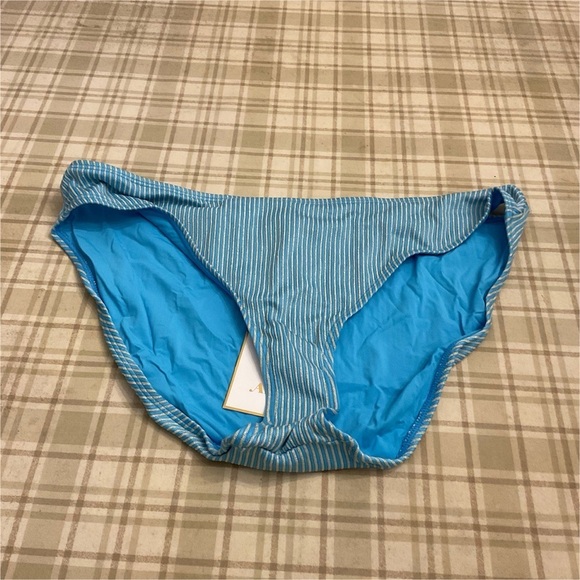 Andie Mindy Kaling The Bikini Bottom Blue Metallic Stripe Swimsuit Size XL NWT - Picture 1 of 6